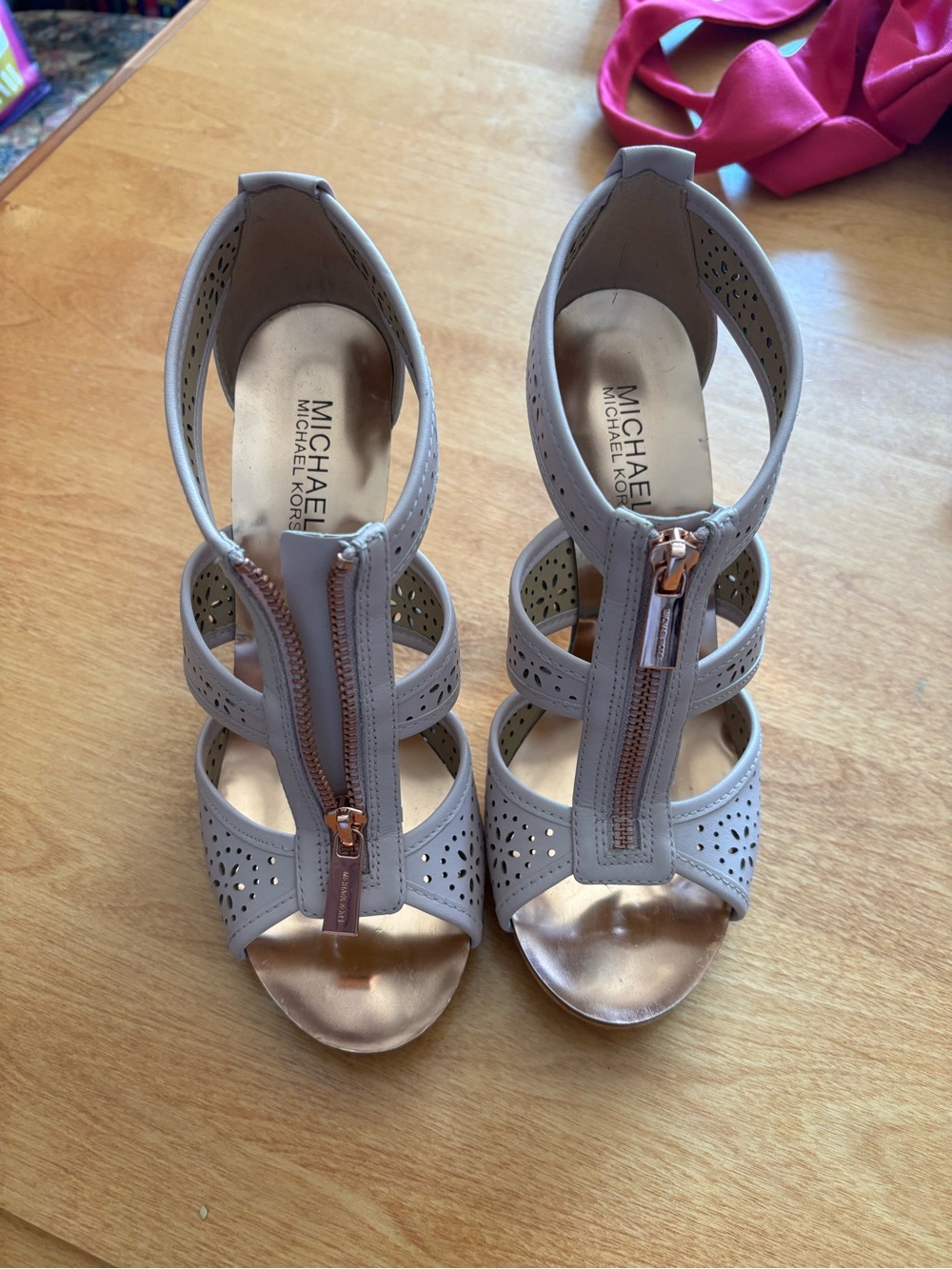 MICHAEL Michael Kors Taupe Perforated Zip Front Heels